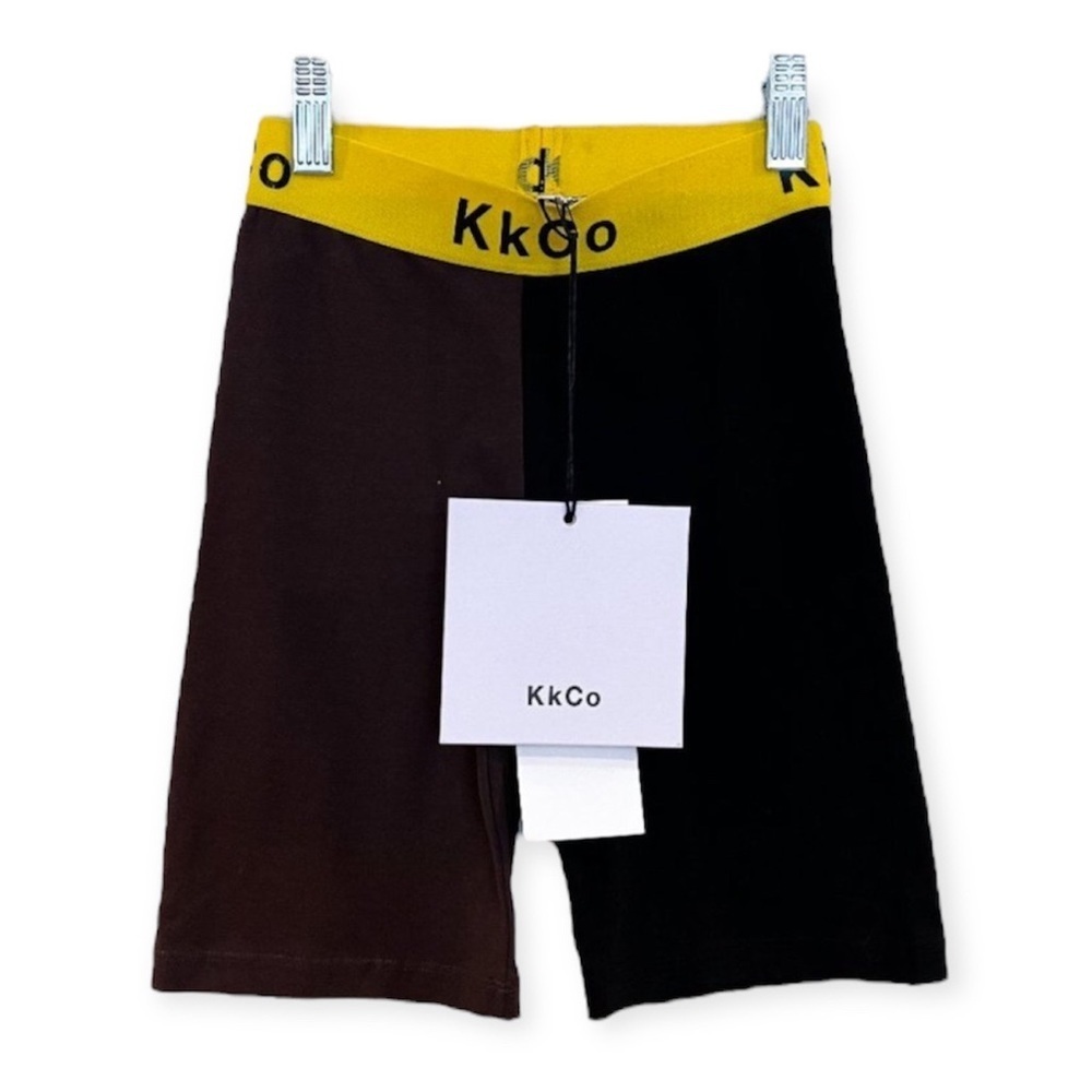 KkCo Colorblocked Black Brown Elastic Waist Designer Compression Athletic Shorts